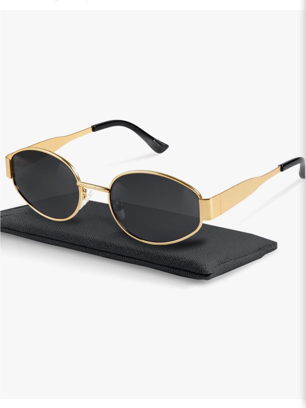 Gold Frame Black Lens Oval Sunglasses